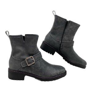 Lucky Brand Gray Leather Buckle Accent Kenadie Ankle Boots | Women’s Size 7.5